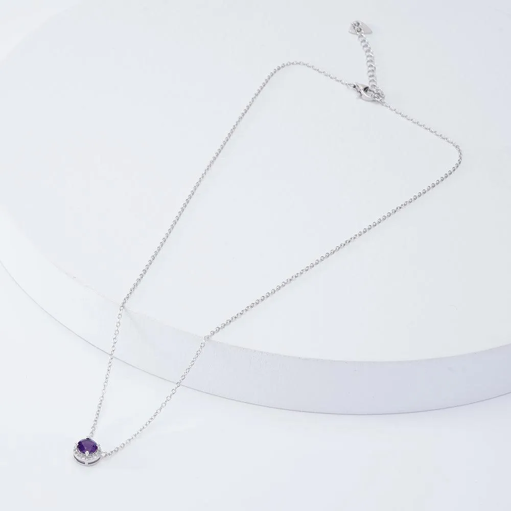 Dark Amethyst Halo Pendant Necklace