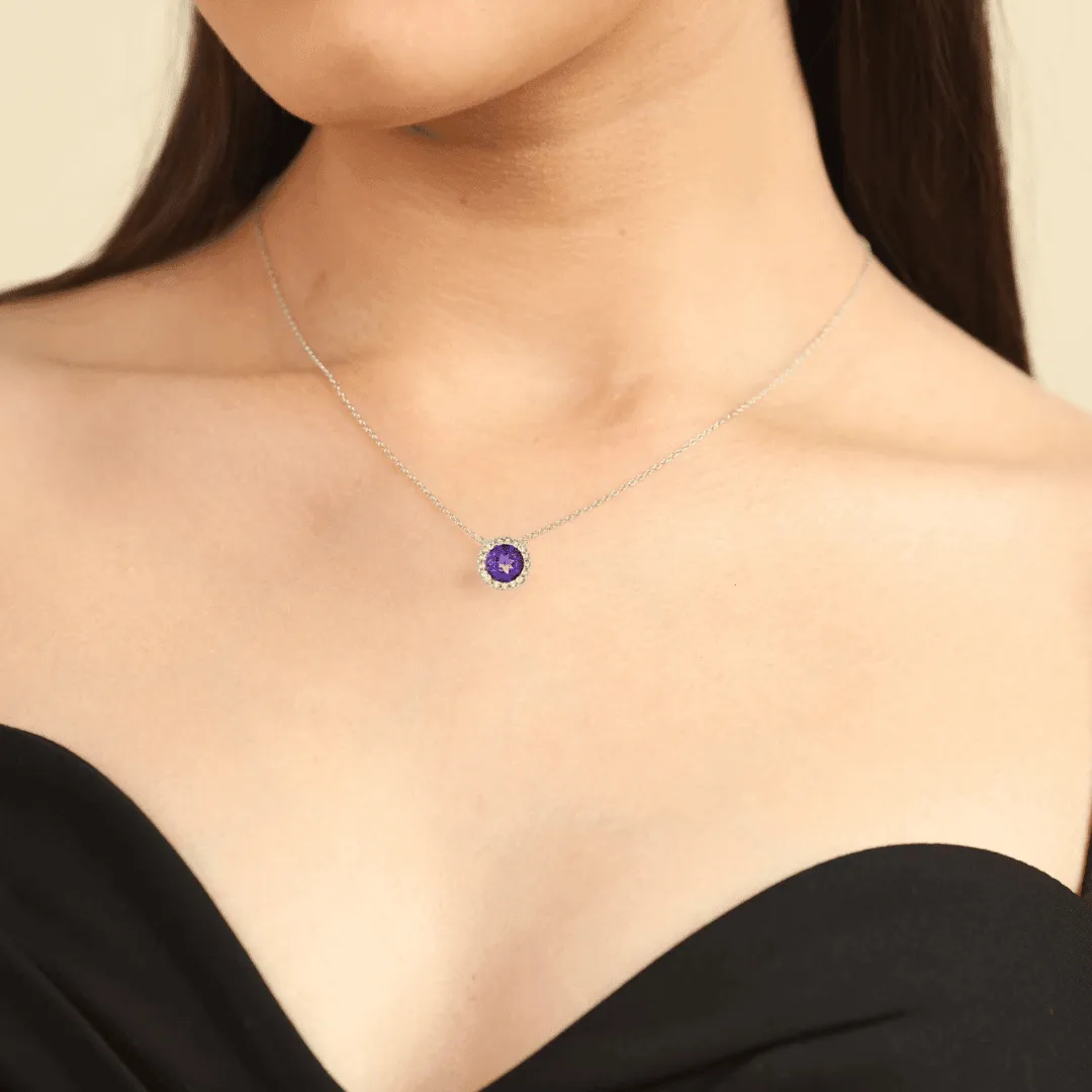 Dark Amethyst Halo Pendant Necklace