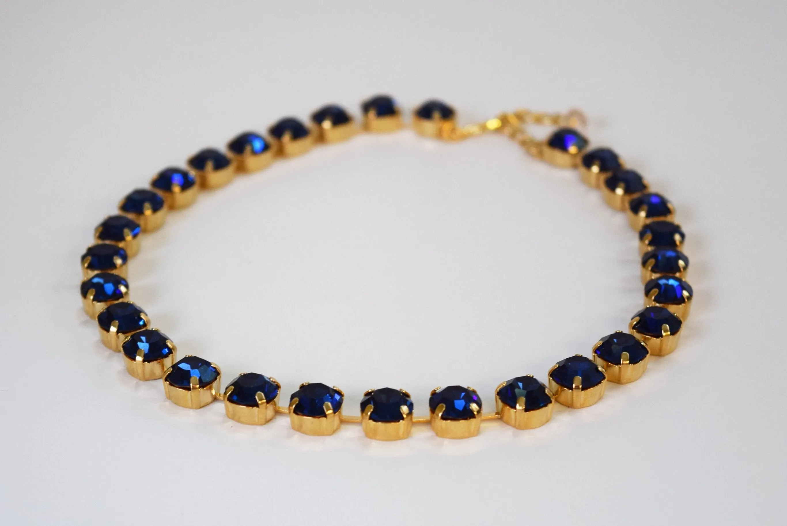 Dark Blue Swarovski Crystal Collet Necklace - Small Round