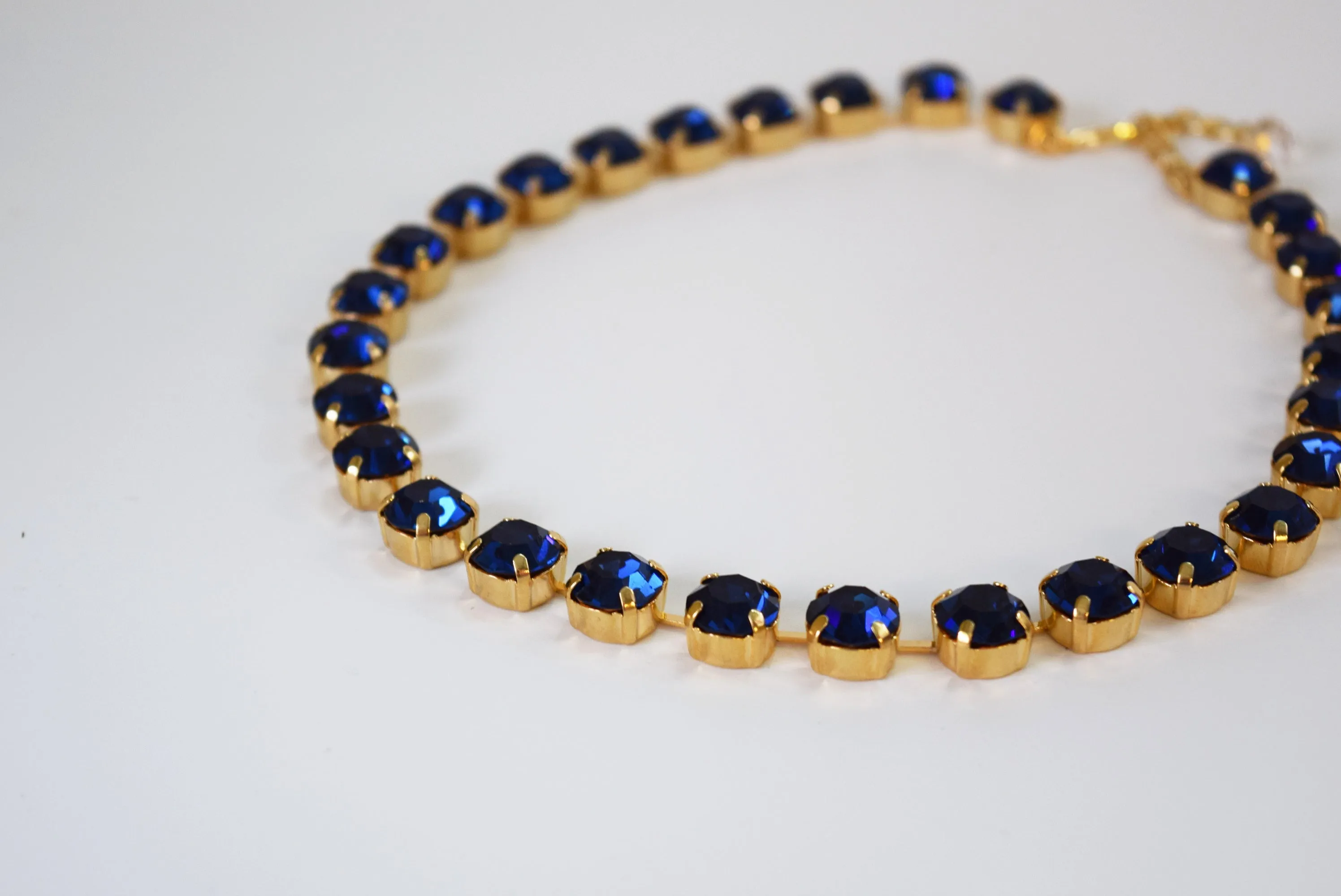 Dark Blue Swarovski Crystal Collet Necklace - Small Round