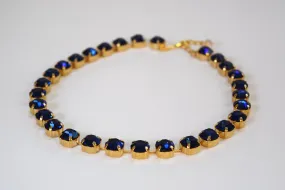 Dark Blue Swarovski Crystal Collet Necklace - Small Round