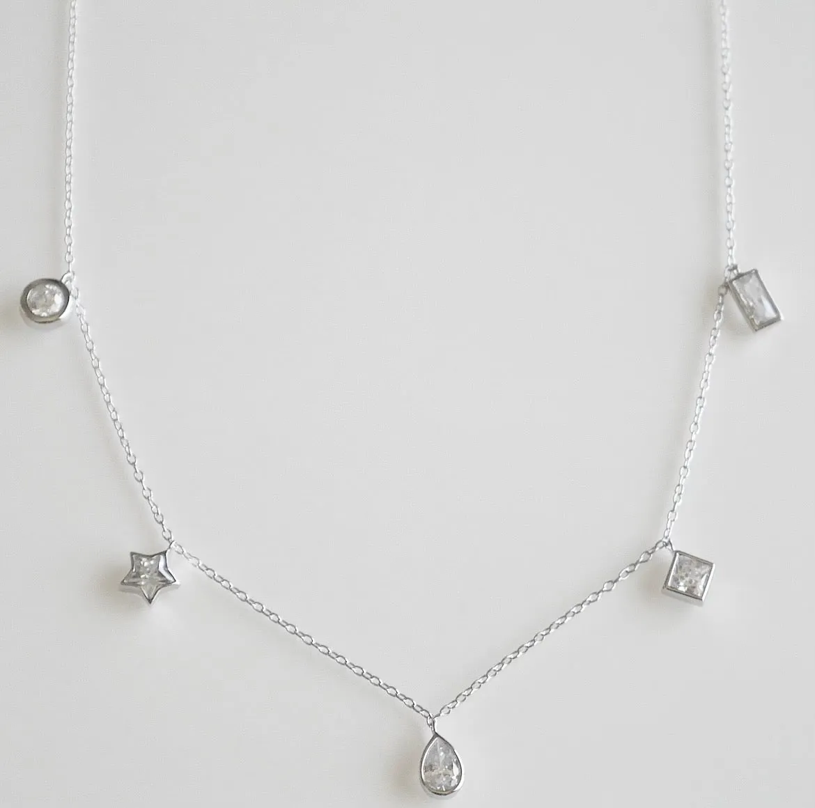 Daydream Star Waterdrop Square Baguette Diamond CZ Charm .925 Sterling Silver Necklace