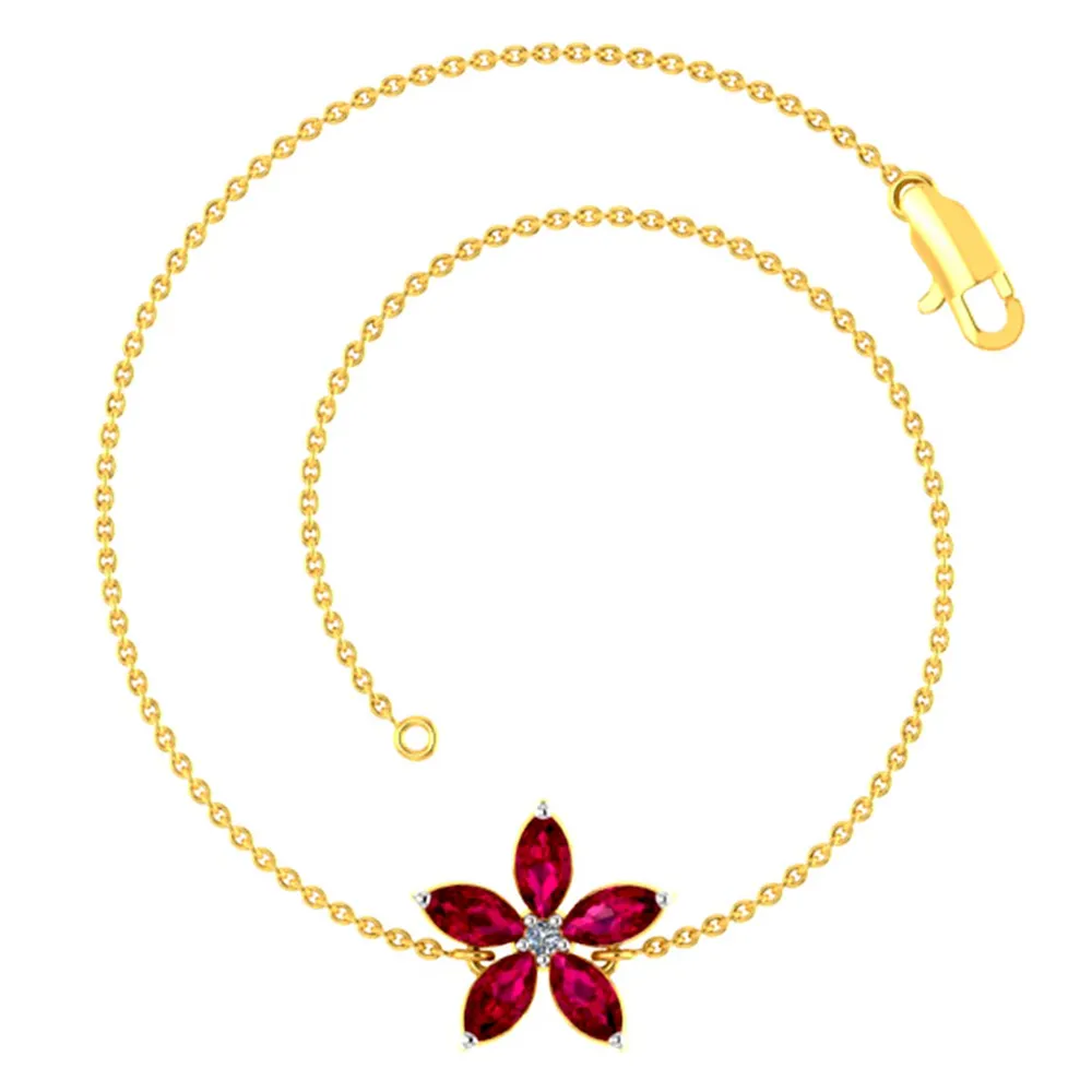 Dazzling 14k Gold Bracelet Flower Design Studded With Red Gemstones From Pc Chandra Jewellers