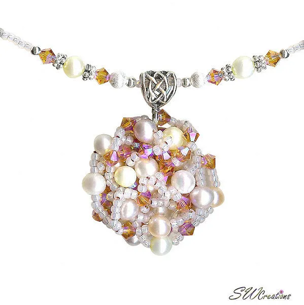 Delightful Peaches and Pearls Bead Art Necklace