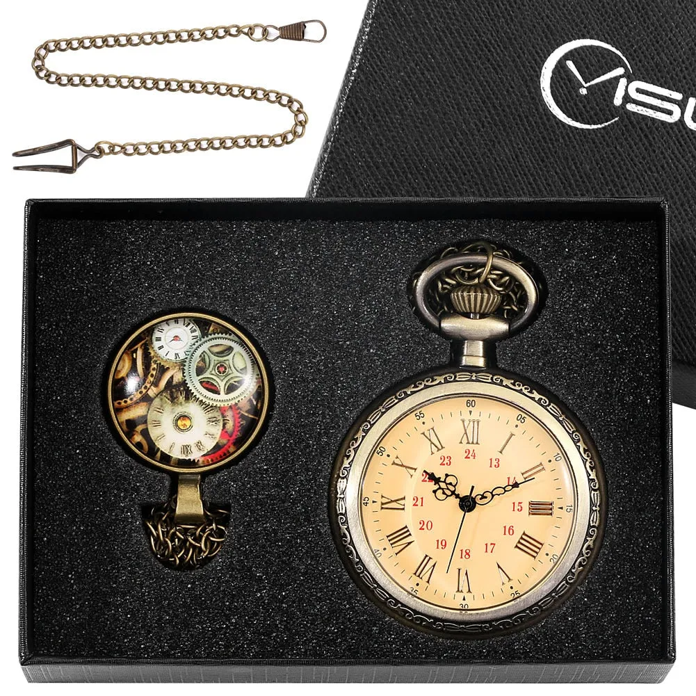 Digital Stainless Steel Pocket Watch Gift Set