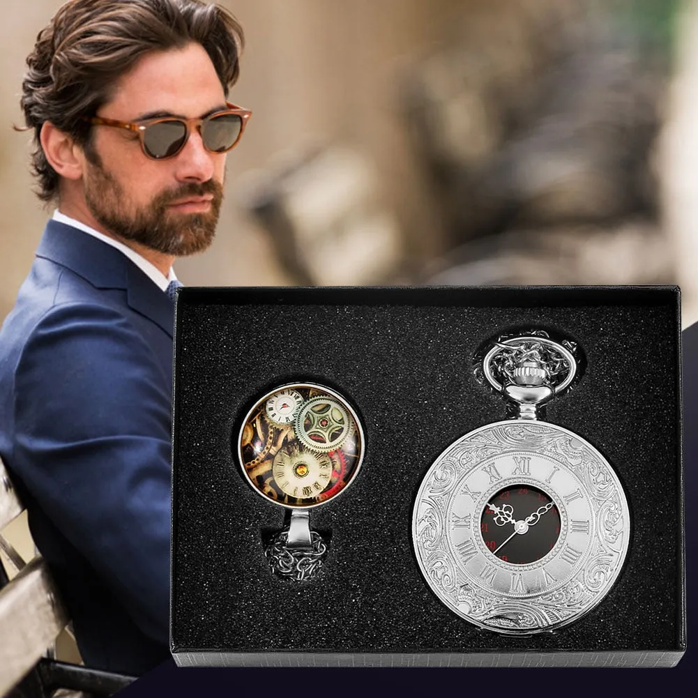 Digital Stainless Steel Pocket Watch Gift Set