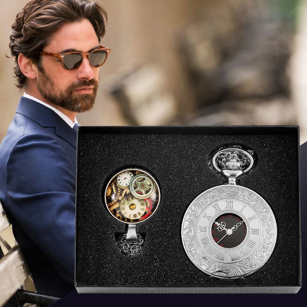 Digital Stainless Steel Pocket Watch Gift Set