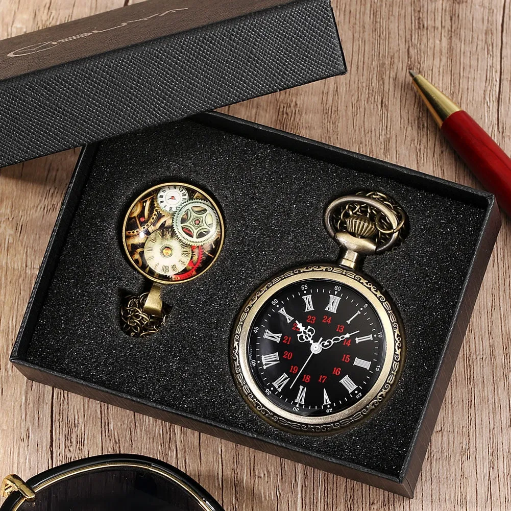 Digital Stainless Steel Pocket Watch Gift Set