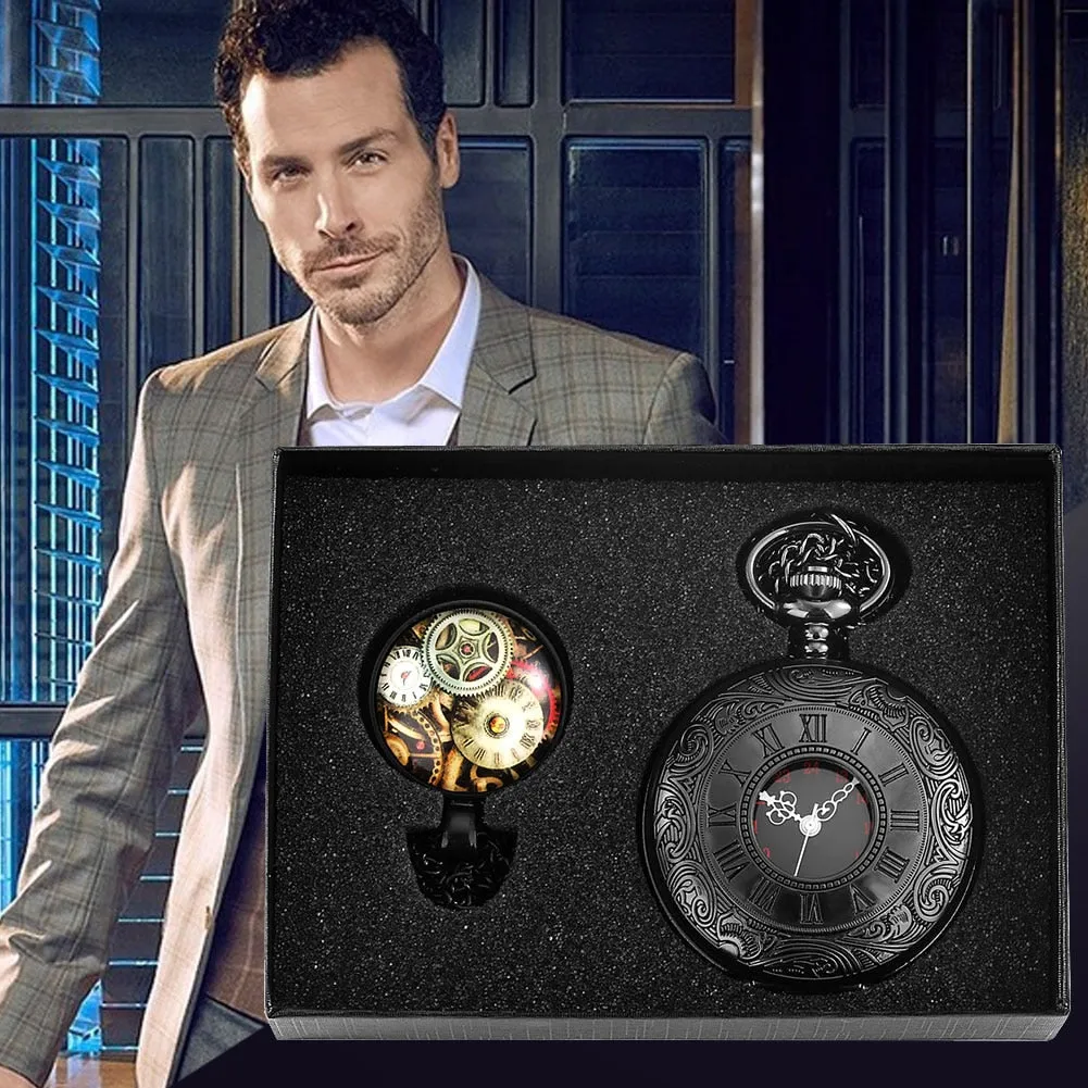 Digital Stainless Steel Pocket Watch Gift Set