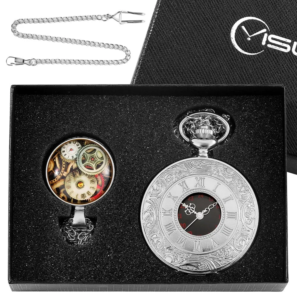 Digital Stainless Steel Pocket Watch Gift Set