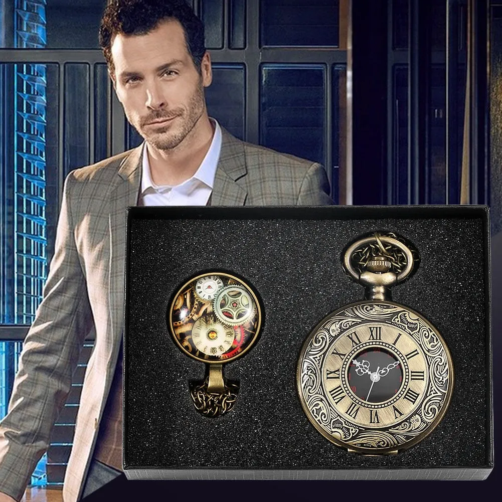 Digital Stainless Steel Pocket Watch Gift Set