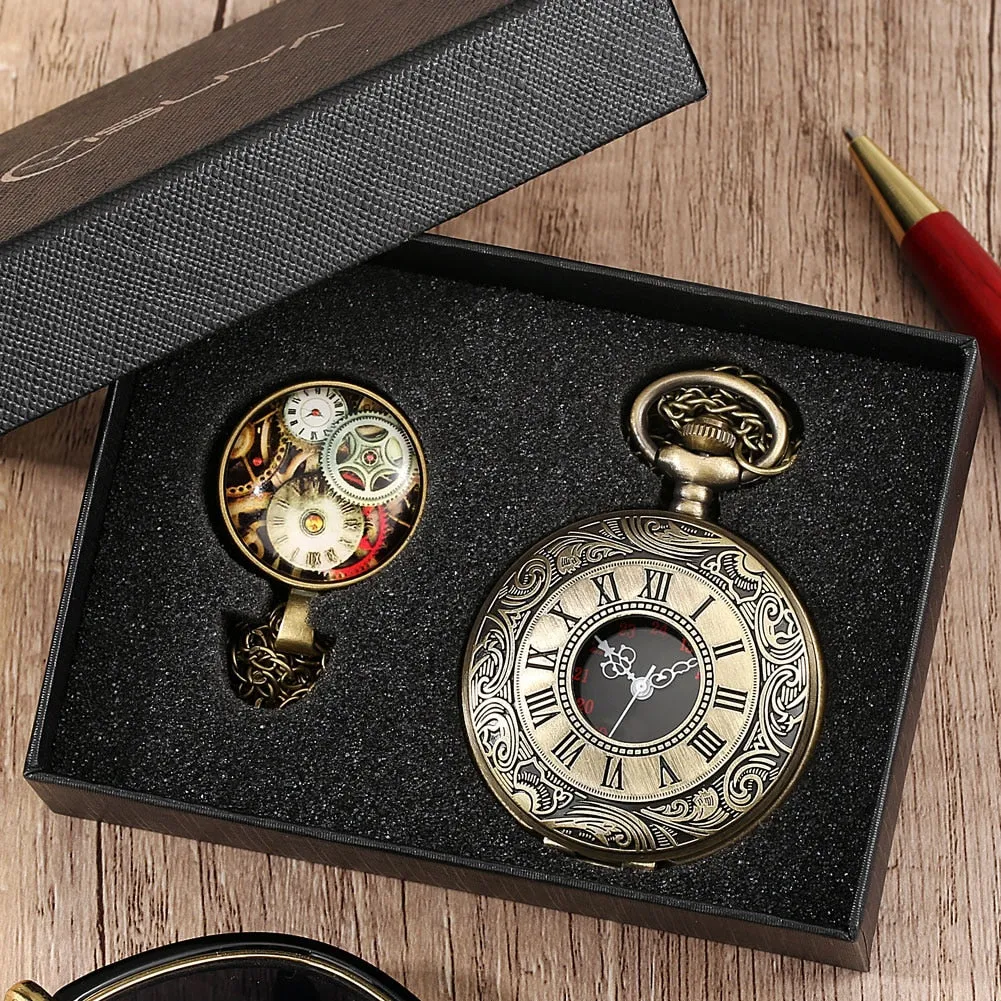 Digital Stainless Steel Pocket Watch Gift Set