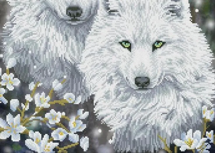 DIY Diamond Dotz Winter Wolves White Dog Facet Art Bead Wall Hanging Picture Kit