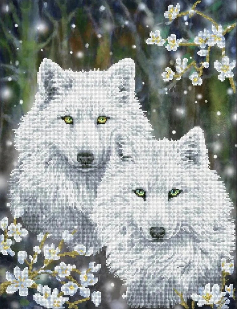 DIY Diamond Dotz Winter Wolves White Dog Facet Art Bead Wall Hanging Picture Kit