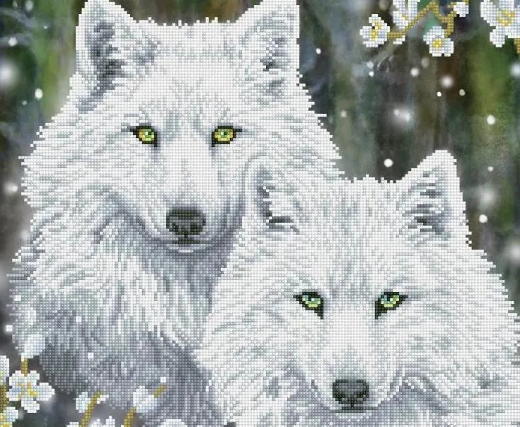 DIY Diamond Dotz Winter Wolves White Dog Facet Art Bead Wall Hanging Picture Kit