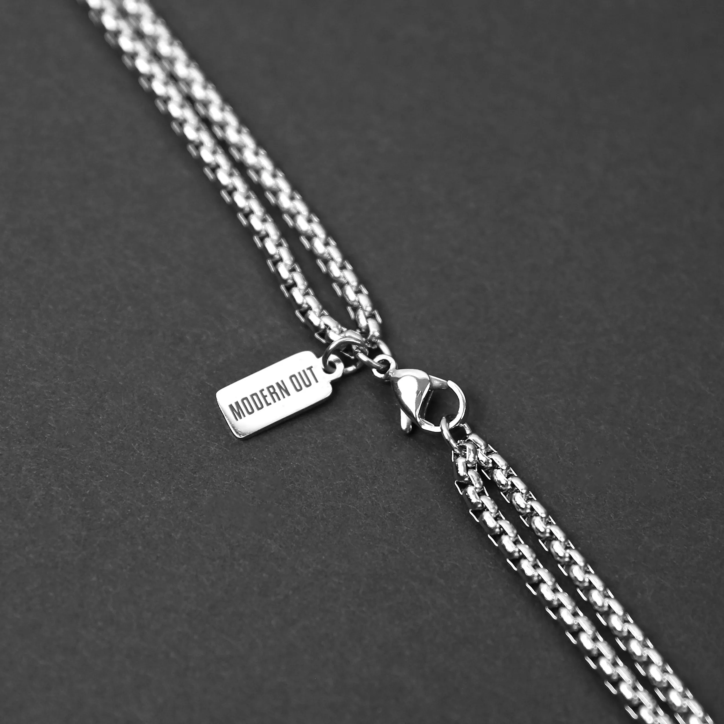 Double Layered Box Chain Necklace - Silver 3mm x 2mm