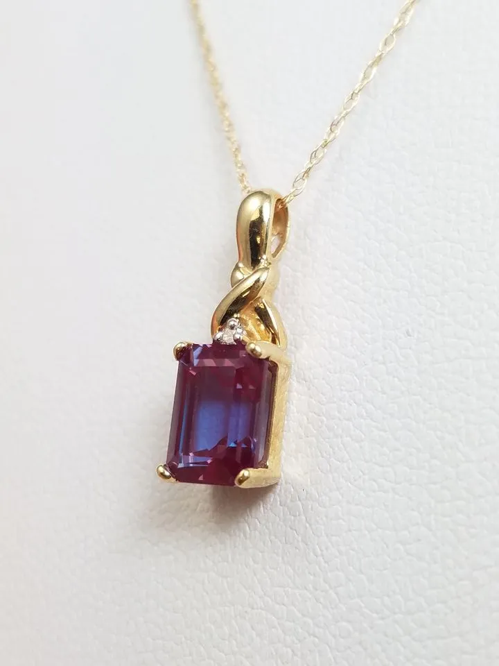 Dynamic 10k Yellow Gold Synthetic Gemstone & Natural Diamond Pendant 18" Necklace