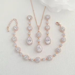 Earrings Necklace Bracelet 3 Piece Rose Gold Jewelry Set- Reagan