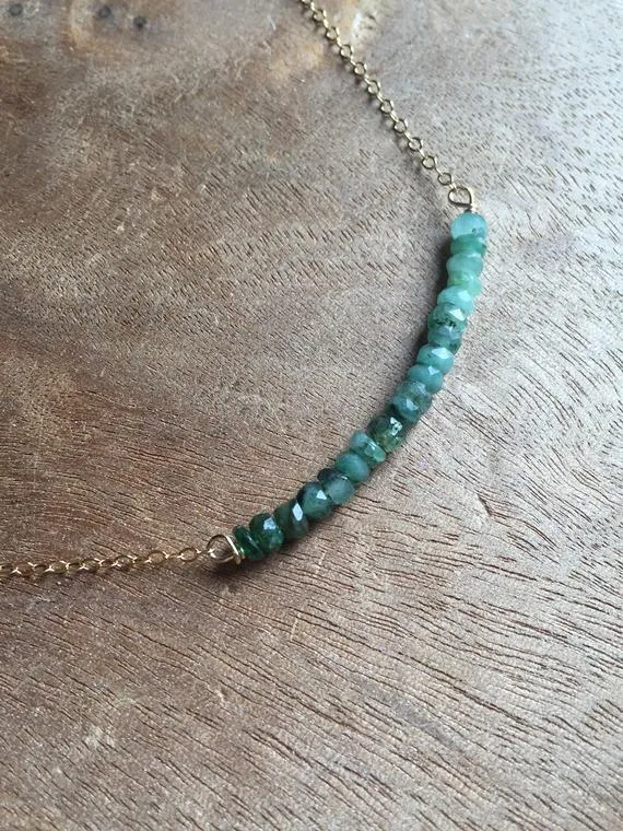 Emerald Bar Necklace on 14k Gold Filled or Sterling Silver Chain