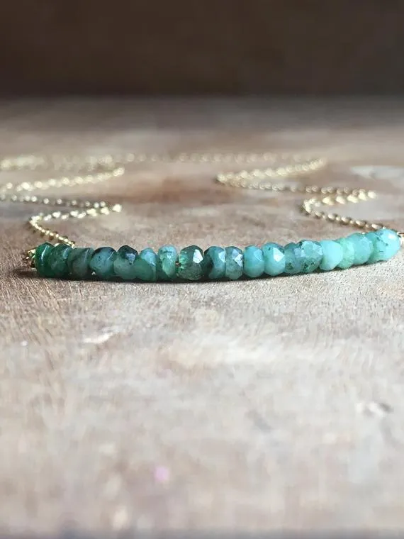 Emerald Bar Necklace on 14k Gold Filled or Sterling Silver Chain