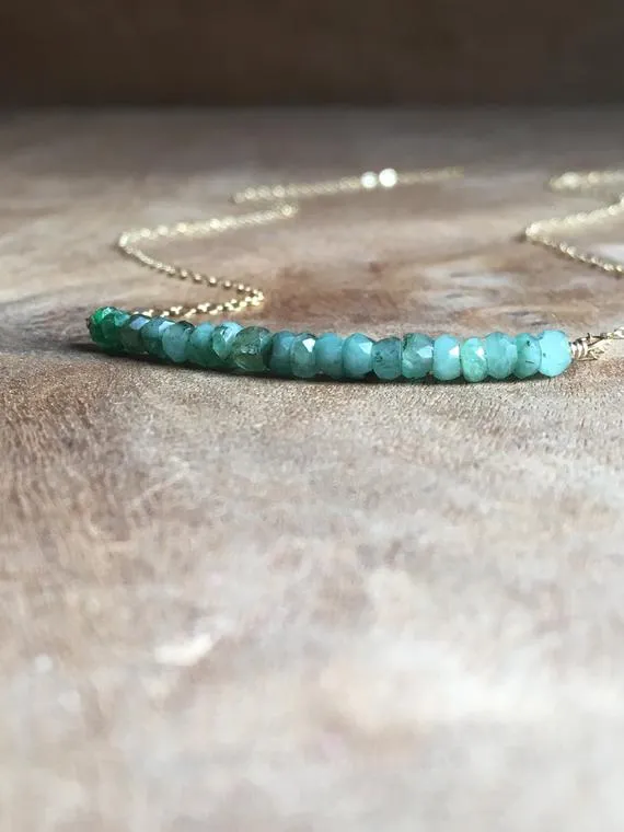 Emerald Bar Necklace on 14k Gold Filled or Sterling Silver Chain