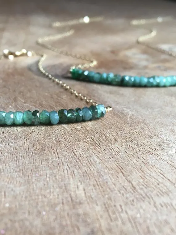 Emerald Bar Necklace on 14k Gold Filled or Sterling Silver Chain