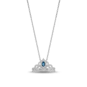 Enchanted Disney Fine Jewelry Sterling Silver with 1/4 Cttw Diamond and London Blue Topaz Cinderella Pendant Necklace