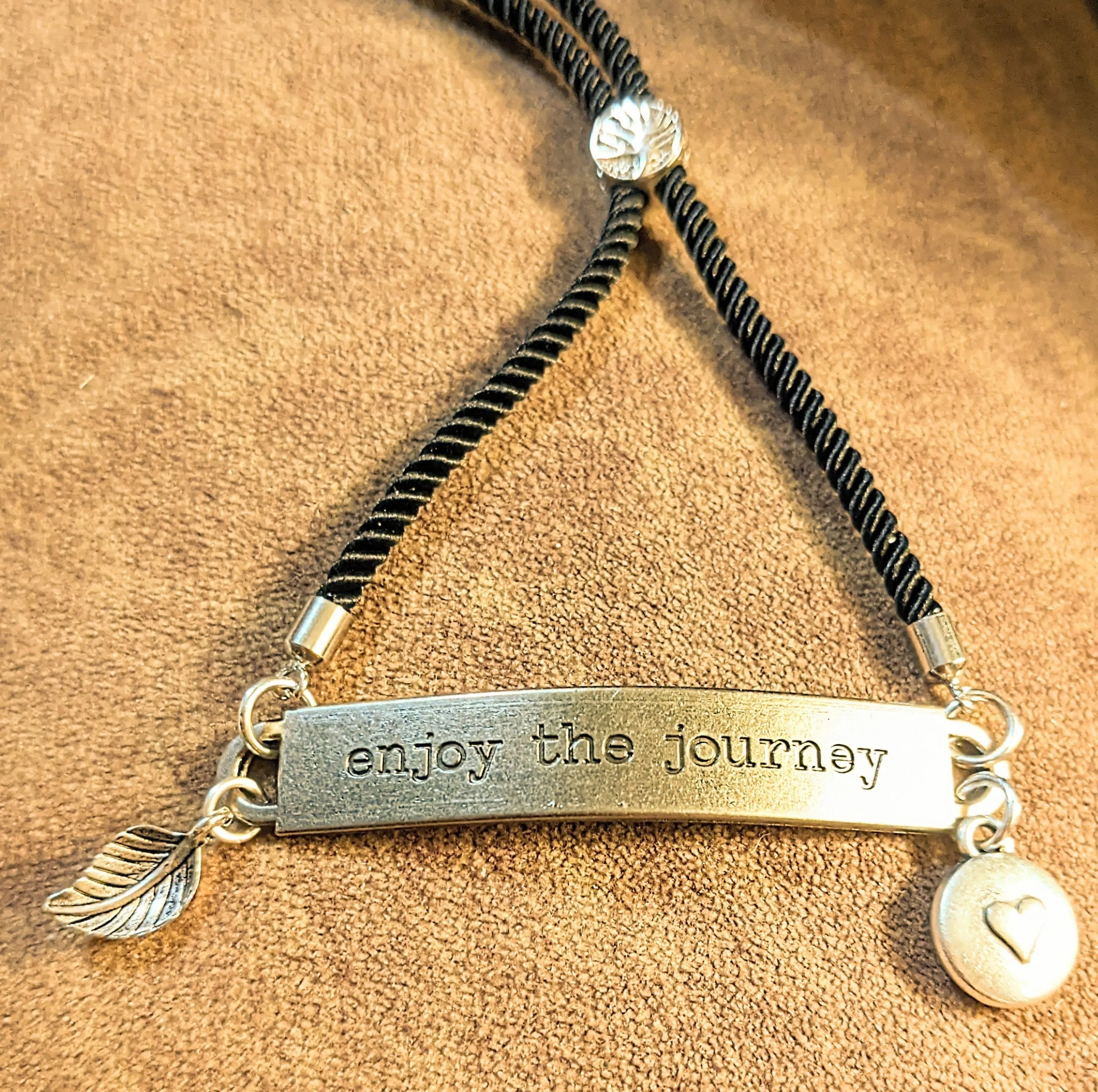 Enjoy the Journey, Inspirational Quote Twisted rope bolo Bracelet