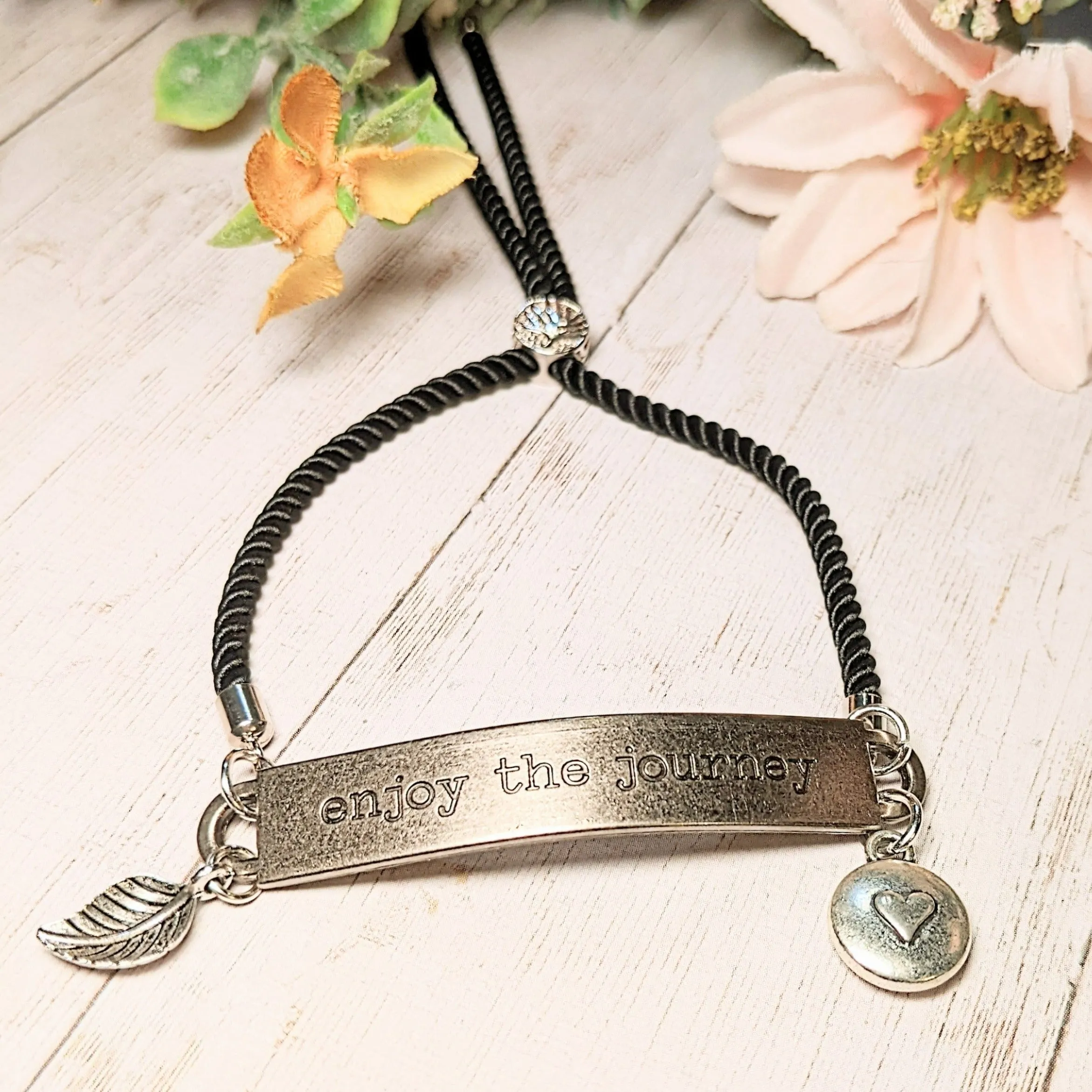 Enjoy the Journey, Inspirational Quote Twisted rope bolo Bracelet