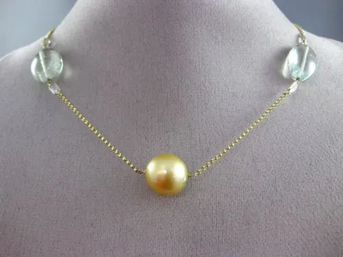 ESTATE 14KT YELLOW GOLD MULTI GEM & GOLDEN SOUTH SEA PEARL BY THE YARD NECKLACE