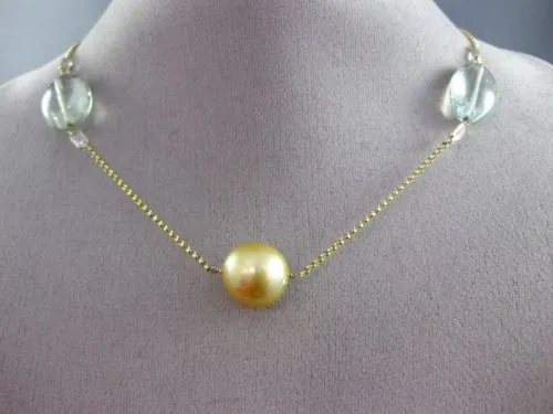 ESTATE 14KT YELLOW GOLD MULTI GEM & GOLDEN SOUTH SEA PEARL BY THE YARD NECKLACE