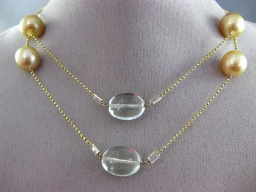 ESTATE 14KT YELLOW GOLD MULTI GEM & GOLDEN SOUTH SEA PEARL BY THE YARD NECKLACE