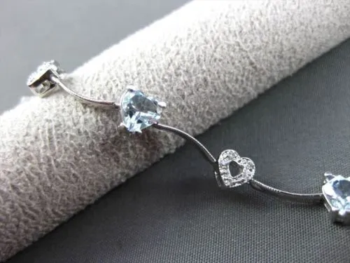 ESTATE 3.65CT DIAMOND & AAA AQUAMARINE 14KT WHITE GOLD MULTI HEART LOVE BRACELET