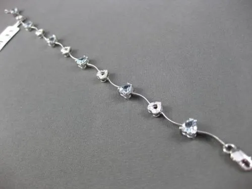 ESTATE 3.65CT DIAMOND & AAA AQUAMARINE 14KT WHITE GOLD MULTI HEART LOVE BRACELET