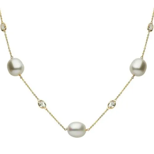 ESTATE WHITE TOPAZ & AAA SOUTH SEA PEARL 14K YELLOW GOLD 3D BY THE YARD NECKLACE