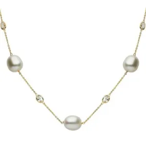 ESTATE WHITE TOPAZ & AAA SOUTH SEA PEARL 14K YELLOW GOLD 3D BY THE YARD NECKLACE