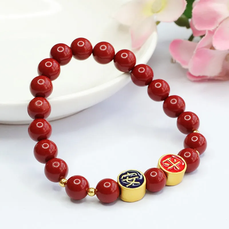 Ethnic Style Purple and Gold Cinnabar Stone Bracelet