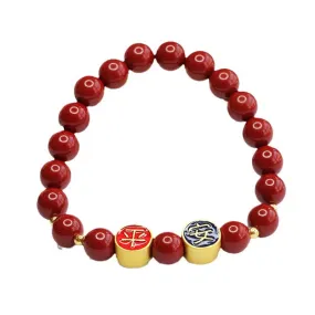 Ethnic Style Purple and Gold Cinnabar Stone Bracelet