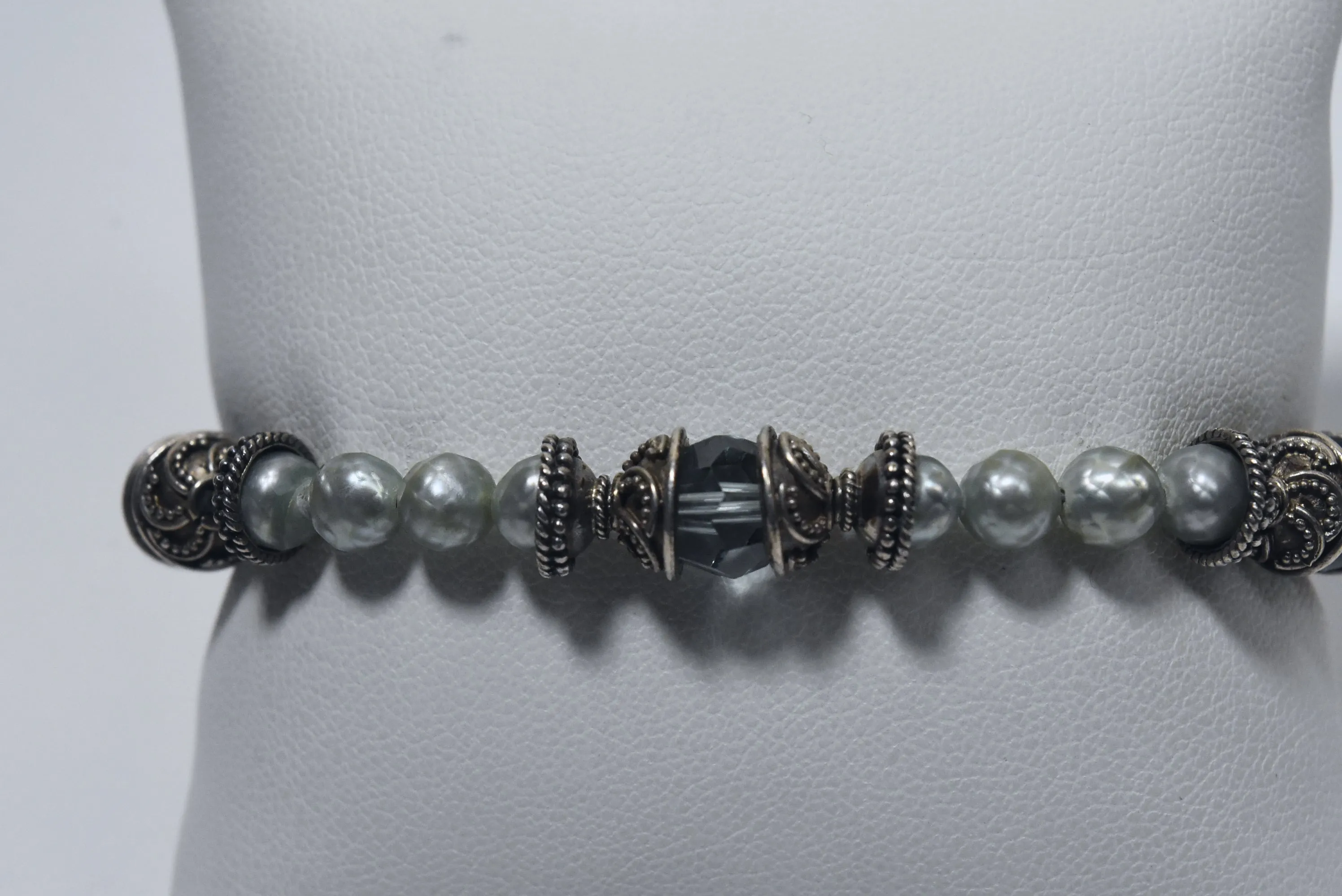 Faceted Green Pearl Sterling Silver Bracelet