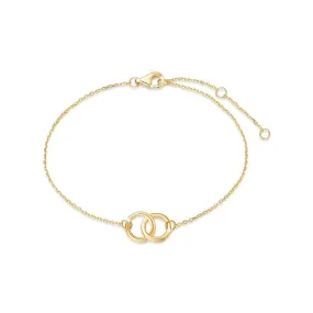 FANCIME Two Circle Friendship 14k Solid Yellow Gold Bracelet