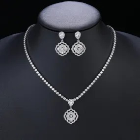 Fashion Simple Transparent CZ Shiny Cubic Zirconia Wedding Party Pendat Necklace Earrings Jewelry Set CN10754