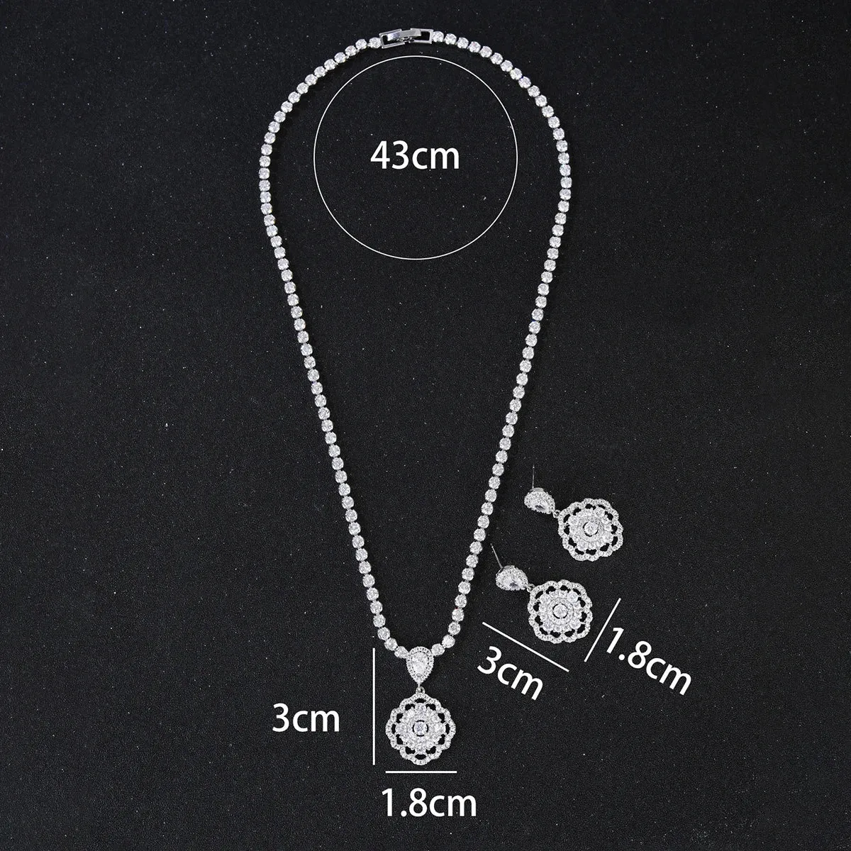 Fashion Simple Transparent CZ Shiny Cubic Zirconia Wedding Party Pendat Necklace Earrings Jewelry Set CN10754