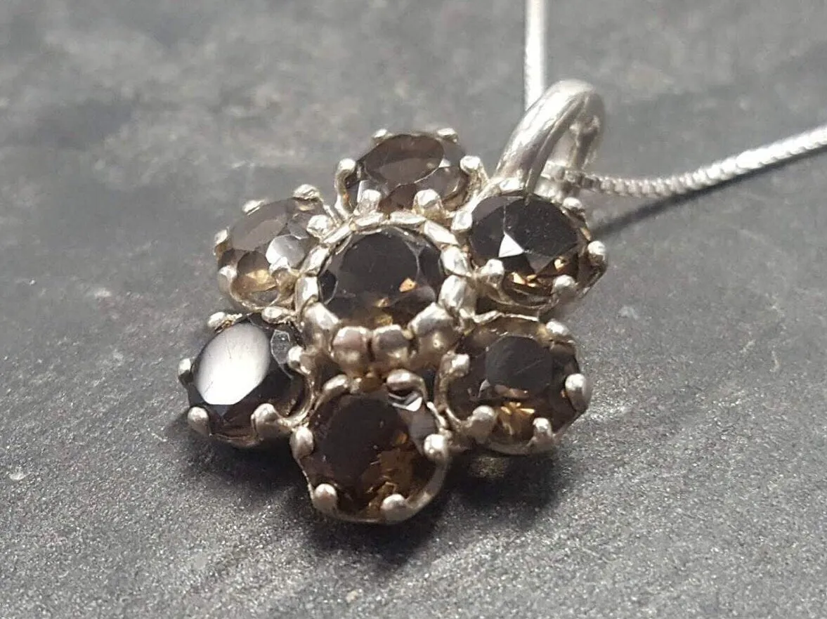 Flower Topaz Pendant - Real Smoky Topaz Necklace - Brown Flower Necklace