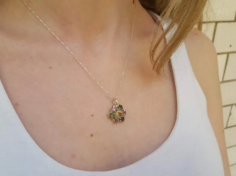 Flower Topaz Pendant - Real Smoky Topaz Necklace - Brown Flower Necklace