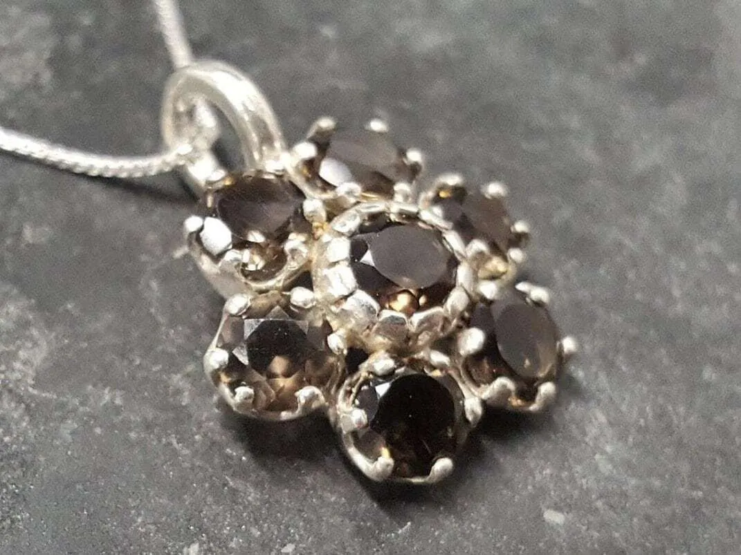 Flower Topaz Pendant - Real Smoky Topaz Necklace - Brown Flower Necklace