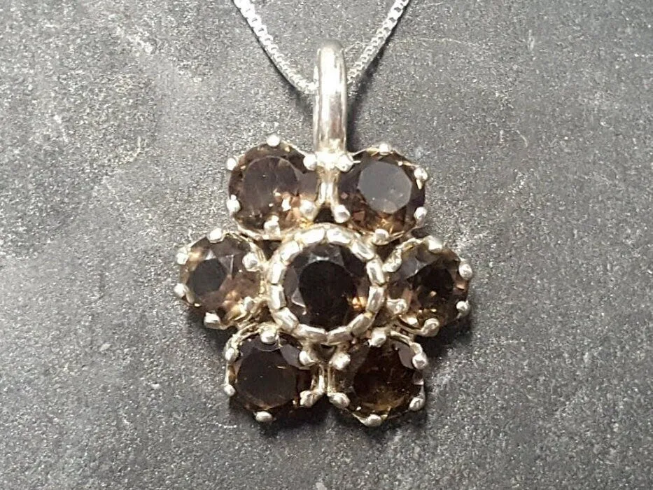 Flower Topaz Pendant - Real Smoky Topaz Necklace - Brown Flower Necklace