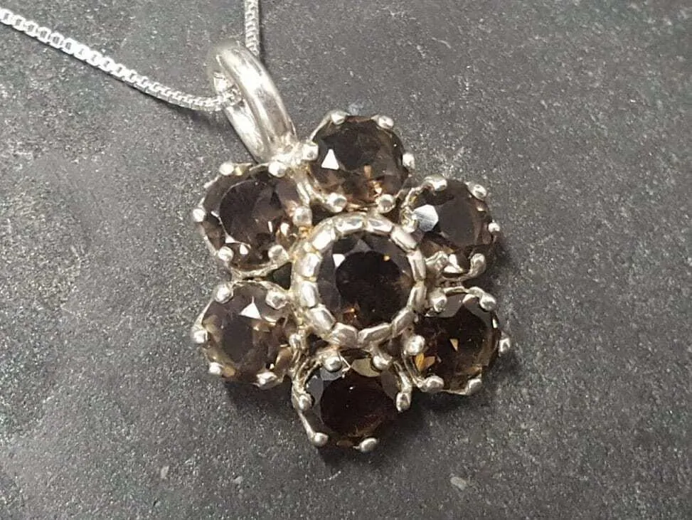 Flower Topaz Pendant - Real Smoky Topaz Necklace - Brown Flower Necklace