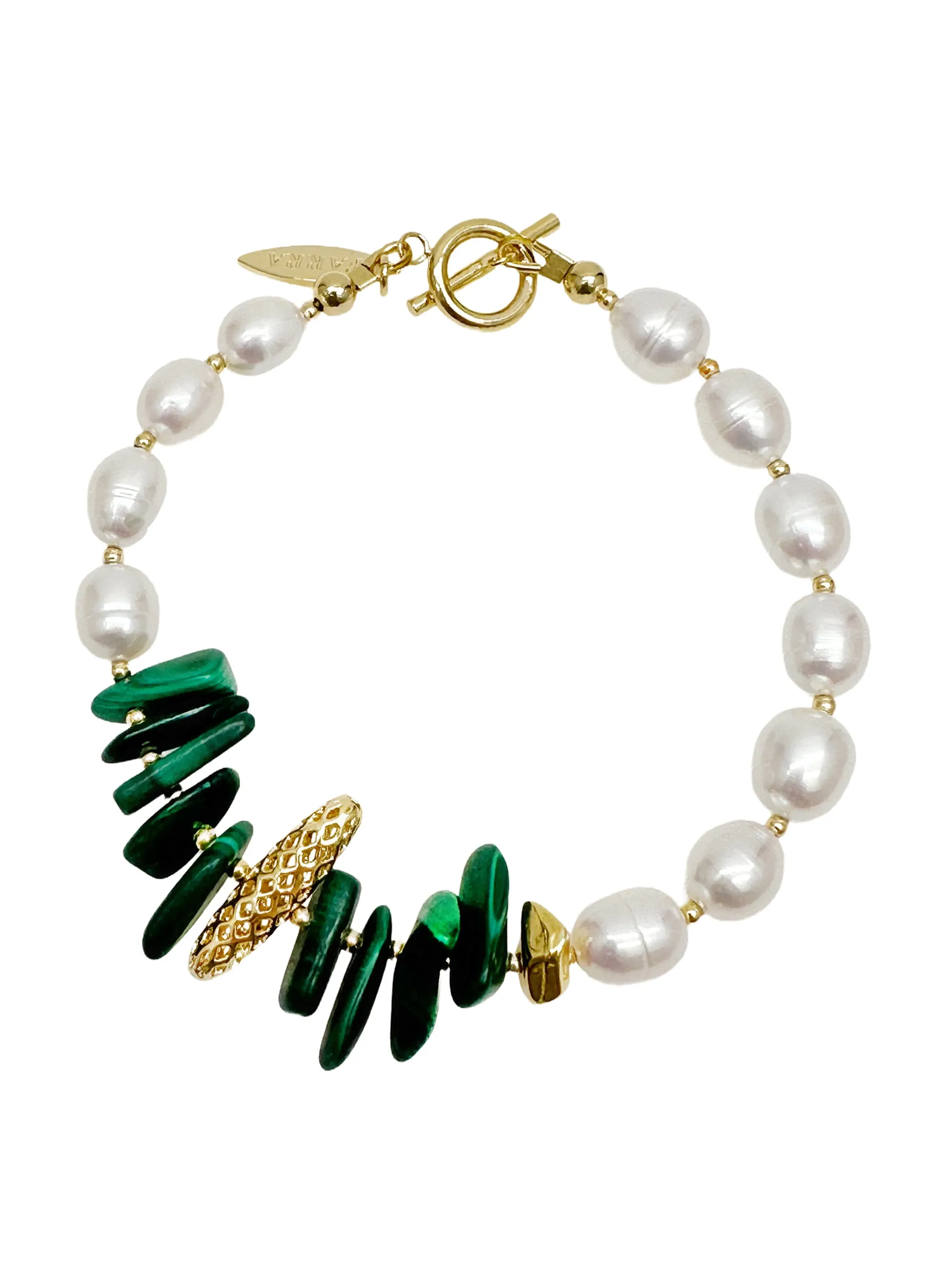 Freshwater Pearls with Irregular Malachite Bracelet LB012