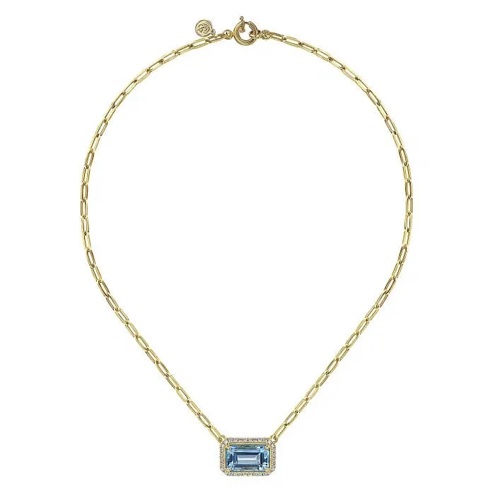 Gabriel 14K Yellow Gold Diamond and Blue Topaz Emerald Cut Necklace NK7468Y45BT