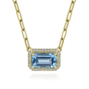 Gabriel 14K Yellow Gold Diamond and Blue Topaz Emerald Cut Necklace NK7468Y45BT